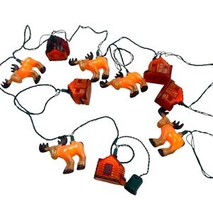 Primal Lite 1993 Mountain Moose & Cabin Light String Set Blow Mold Vintage